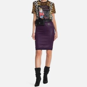 Love Moschino Violet Purple Quilted Pencil Stretch Skirt Size 6 K2